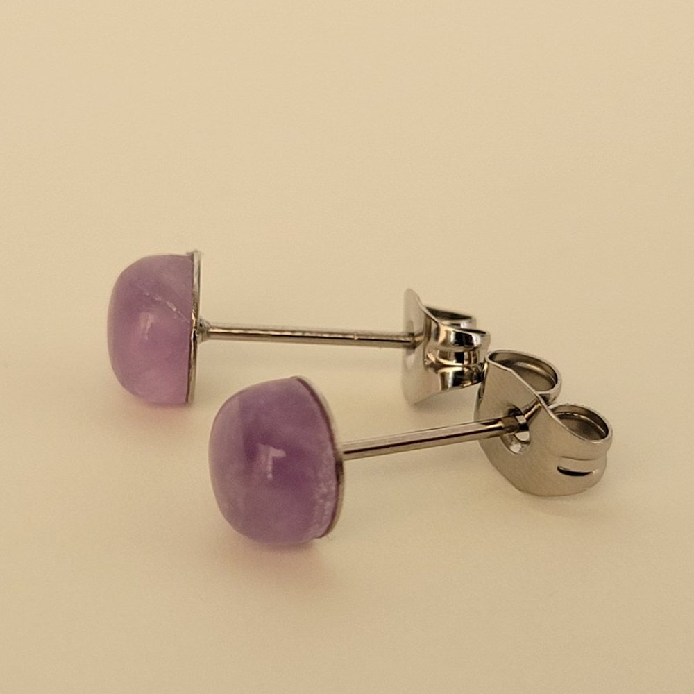 New 6mm Amethyst Stud Earrings on 316L SS Posts Minimalist Natural Mineral